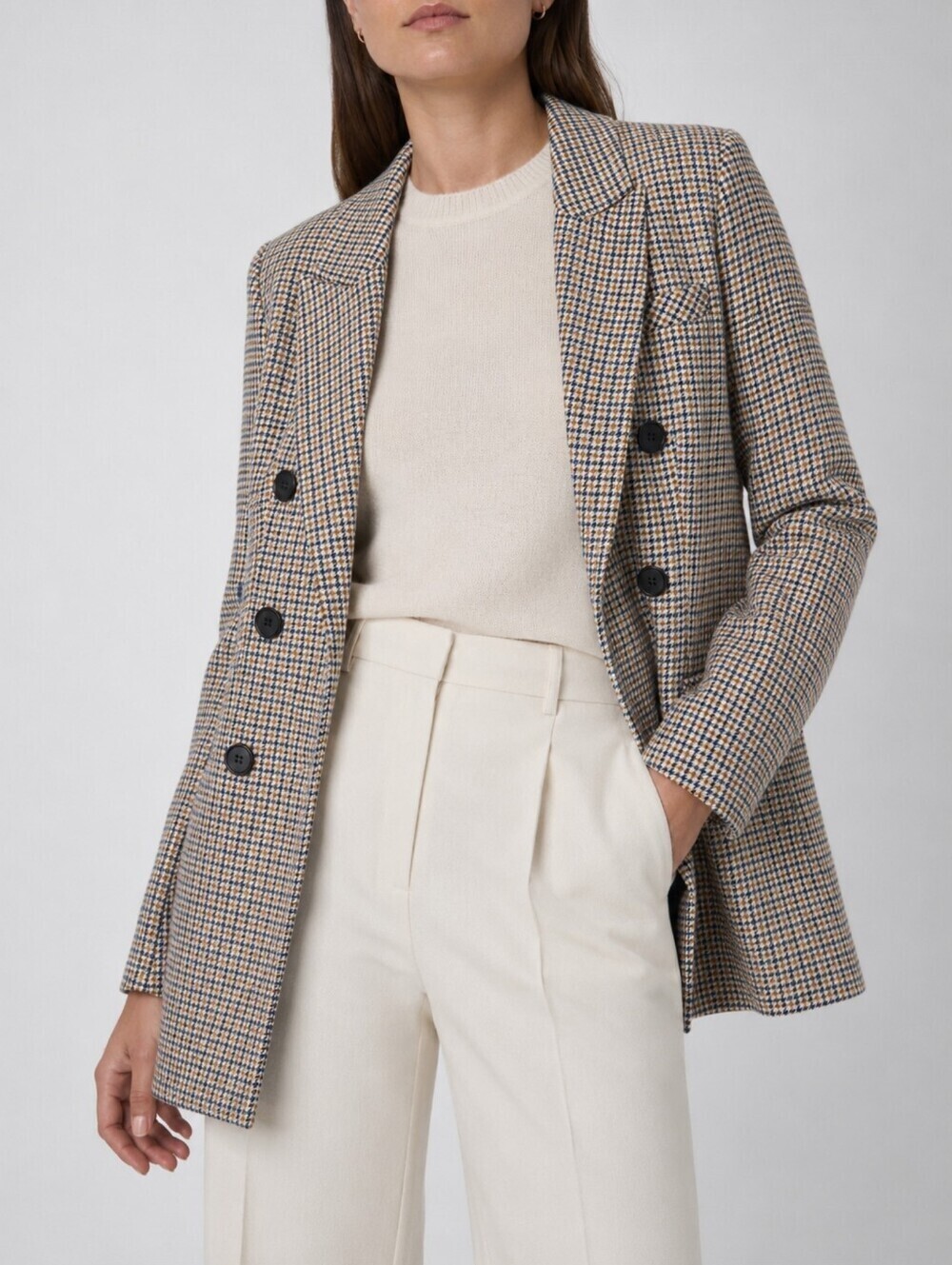 Veronica Beard Houndstooth Double Breasted Longline Blazer 6